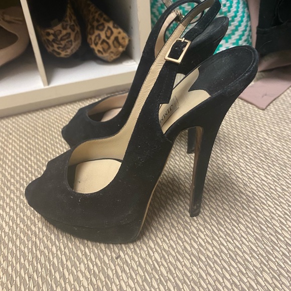 Jimmy Choo black velvety suede platform sandals - Picture 3 of 4